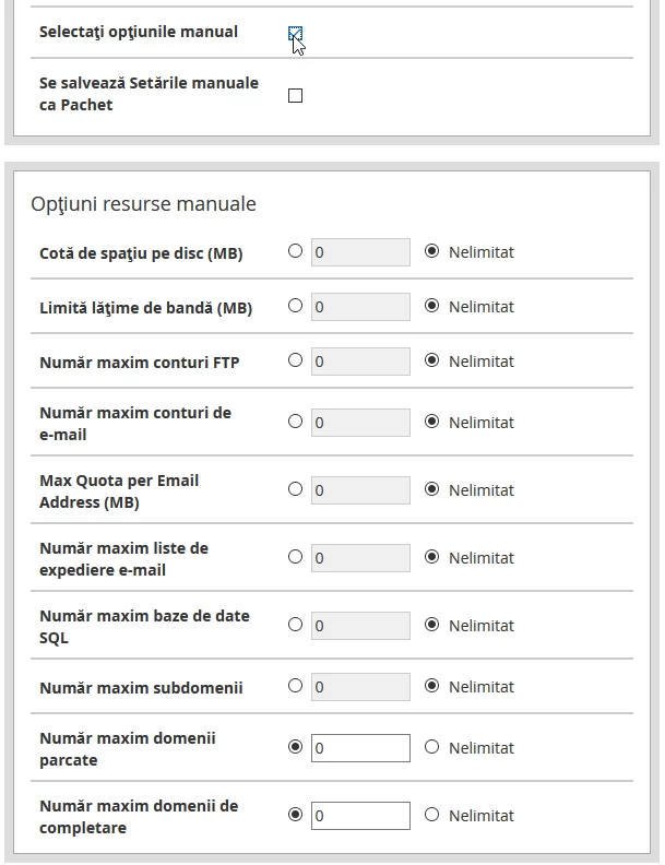 Optiuni resurse manuale